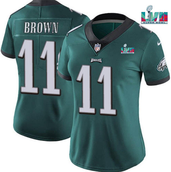 Women's Philadelphia Eagles #11 A.J. Brown Green Super Bolw LVII Patch Vapor Untouchable Limited Stitched Football Jersey(Run Small)